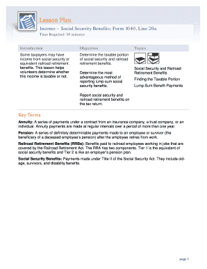 US Federal Social Security Benefits Form 1040