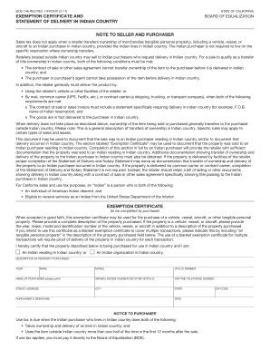 California Indian Country Sales Tax Exemption Certificate