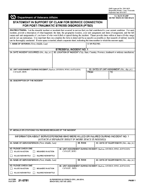 VA Form 21-0781 Statement for PTSD Service Connection
