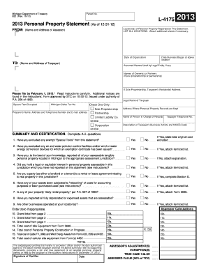 Michigan Personal Property Statement