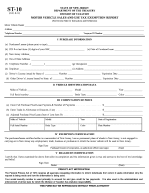 New Jersey Motor Vehicle Sales Tax Exemption Report