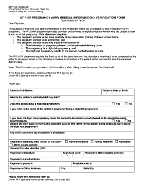 At Risk Pregnancy Medical Verification Form