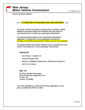 New Jersey Commercial Driver Medical Examination Report