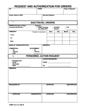Request and Authorization for Orders