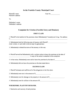 Complaint for Eviction