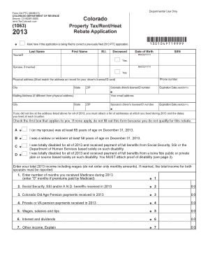Colorado 2013 Property Tax/Rent/Heat Rebate Application