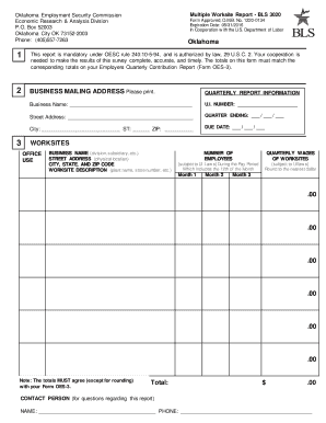 Oklahoma Multiple Worksite Report BLS 3020