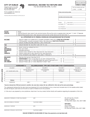 City of Dublin Income Tax Return Form D-1040EZ