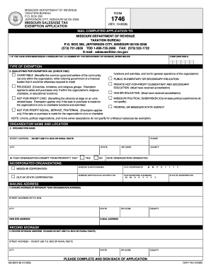 Missouri Sales/Use Tax Exemption Application