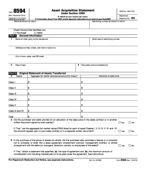 IRS Form 8594 Asset Acquisition Statement