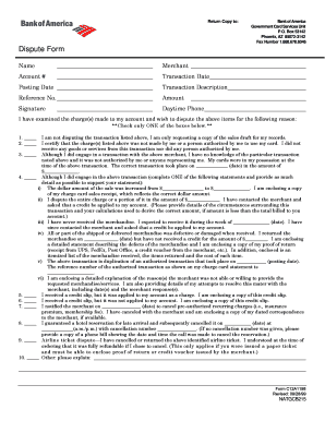 Bank of America Dispute Form