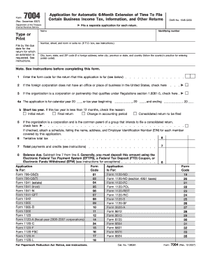 Form 7004 Application for Automatic 6-Month Extension