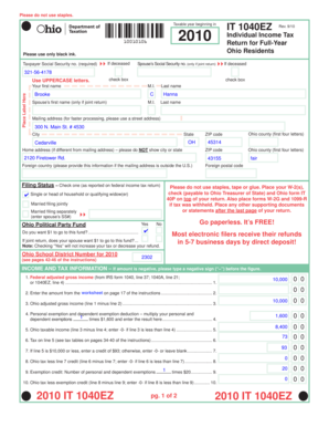 Ohio IT 1040EZ Tax Form