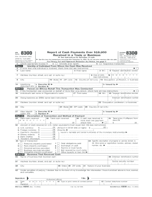 IRS Form 8300 Report of Cash Payments Over $10,000