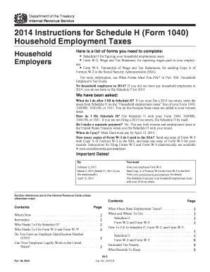 2014 Instructions for Schedule H (Form 1040)