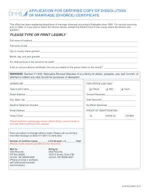 Application for Certified Copy of Divorce Certificate