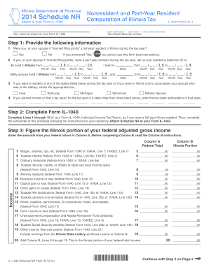 Illinois Schedule NR Nonresident and Part-Year Resident Tax Form