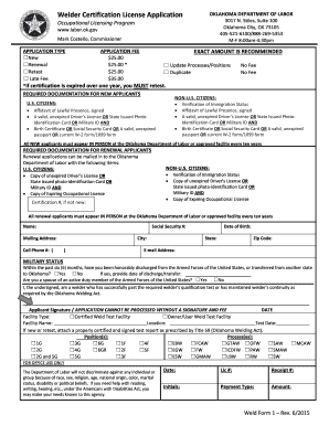 Oklahoma Welder Certification License Application