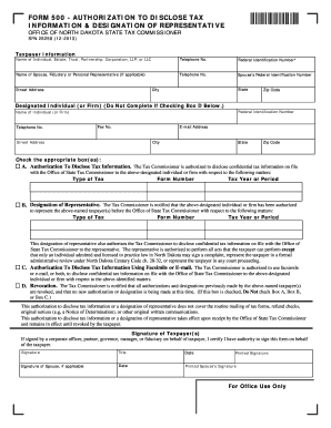 North Dakota Form 500 - Authorization to Disclose Tax Information
