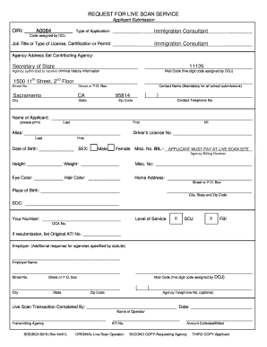 Request for Live Scan Service Form