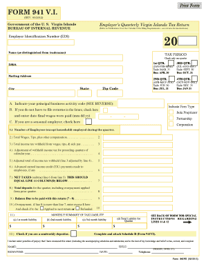 Form 941VI Employer’s Quarterly Virgin Islands Tax Return
