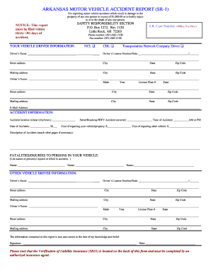 Arkansas Motor Vehicle Accident Report (SR-1)
