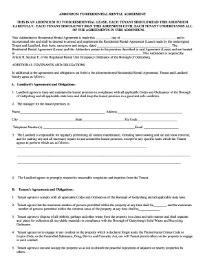 Addendum to Residential Rental Agreement