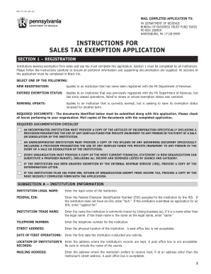Pennsylvania Sales Tax Exemption Application