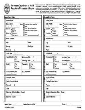 Tennessee Communicable Disease Report Form