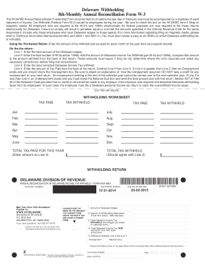 Delaware W-3A Annual Reconciliation Form