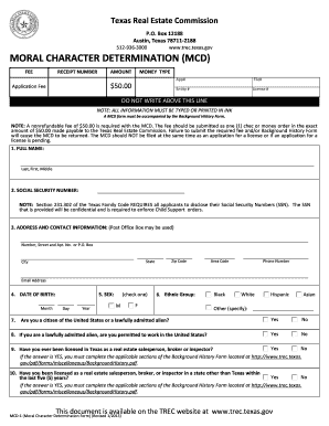 Texas Real Estate Commission Moral Character Determination Form