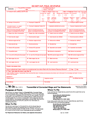 IRS Form W-3c Transmittal of Corrected Wage and Tax Statements