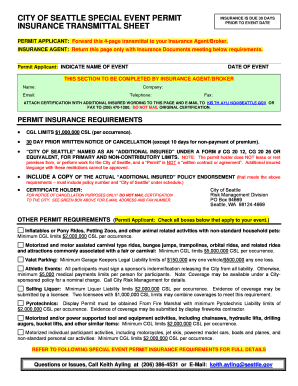 City of Seattle Special Event Permit Insurance Transmittal Sheet