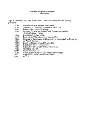 CBP-7551 Drawback Entry Form