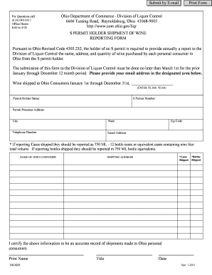 Ohio S Permit Wine Shipment Reporting Form