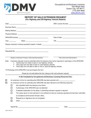 Nevada Report of Sale Extension Request