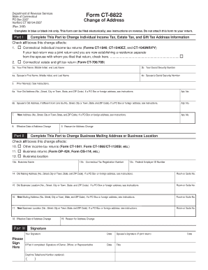 Connecticut Form CT-8822 Change of Address