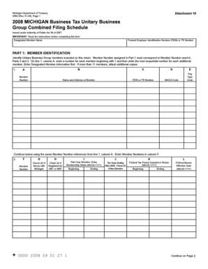 Michigan Business Tax Unitary Business Group Combined Filing Schedule