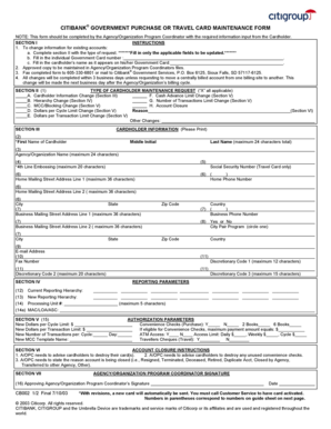 Citibank Government Purchase or Travel Card Maintenance Form