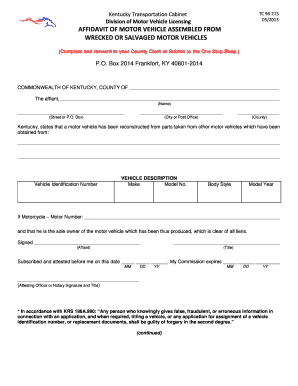 Kentucky Motor Vehicle Rebuilt Affidavit
