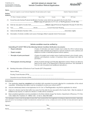 Kentucky Motor Vehicle Usage Tax Refund Application