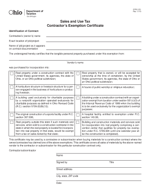 Ohio Contractor's Exemption Certificate