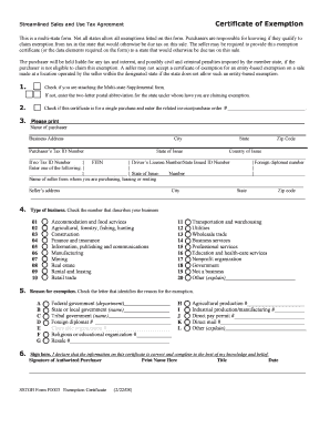 Streamlined Sales and Use Tax Agreement Certificate of Exemption