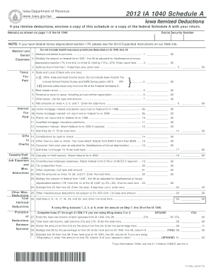 2012 Iowa Itemized Deductions Form