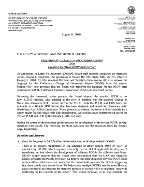 California Preliminary Change of Ownership Report and Change in Ownership Statement