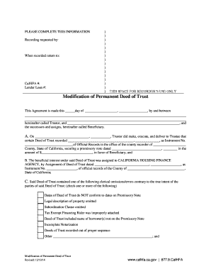 Modification of Permanent Deed of Trust
