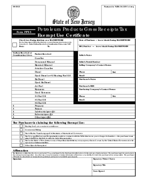 New Jersey Petroleum Products Gross Receipts Tax Exempt Use Certificate