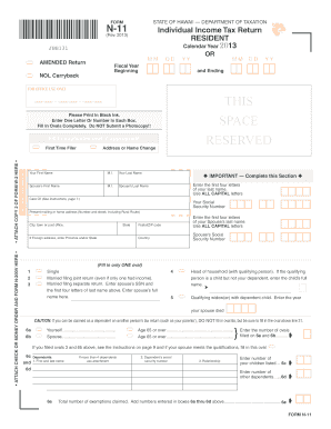 Hawaii Individual Income Tax Return