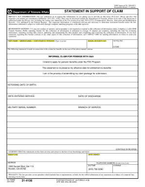 VA Form 21-4138 Statement in Support of Claim