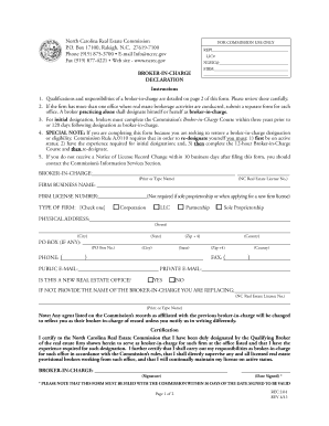 North Carolina Broker-in-Charge Designation Form